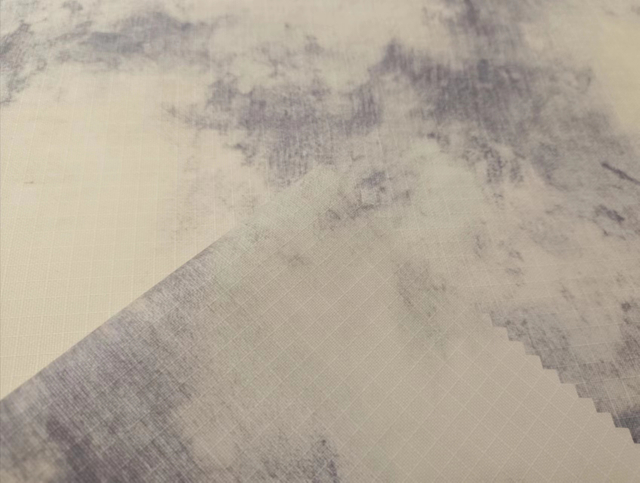 RPET300D ripstop with printed PU film on top polyester fabric