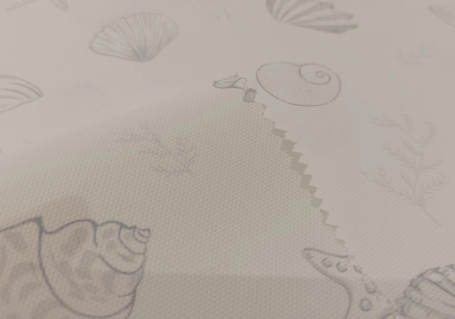 900D stick-off paper printed seaweed shells polyester fabric
