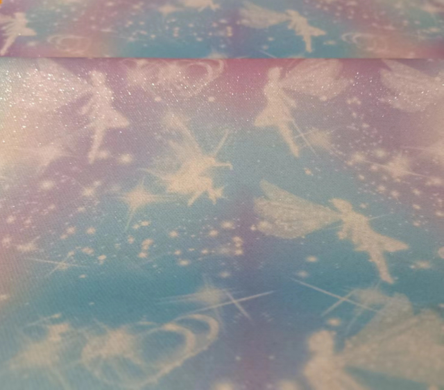 Printed recycled PET polyester fabric with glitter effect