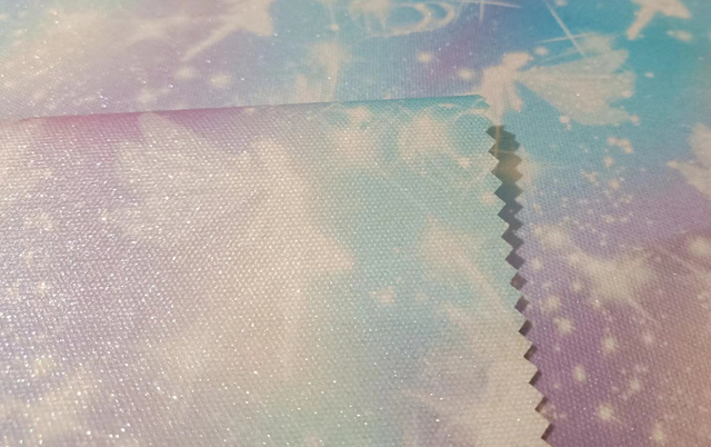 Printed recycled PET polyester fabric with glitter effect