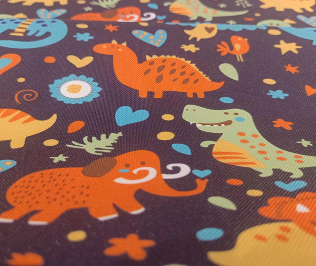 Printed RPET 600D oxford polyester fabric.