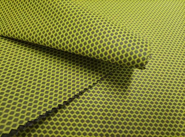 RPET polyester fabric 300D Yarn-Dyed Football Grid and Floating Grid with PU Coated by Glue for 4 Times as the Surface