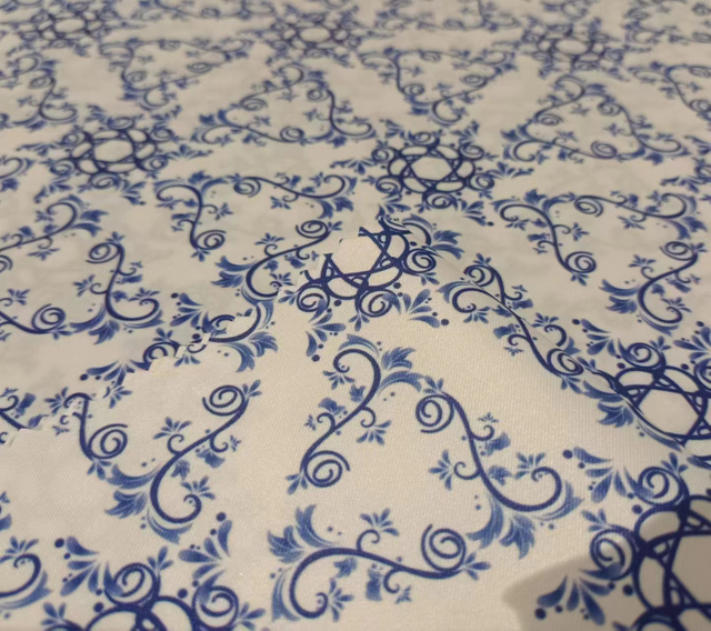 RPET75D matt satin with digital printed pattern(blue-and-white porcelain) polyester fabric