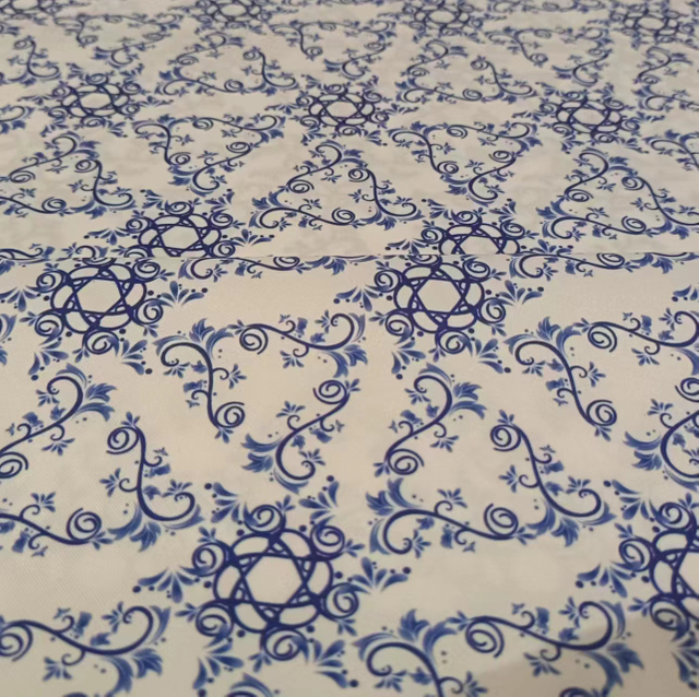 RPET75D matt satin with digital printed pattern(blue-and-white porcelain) polyester fabric