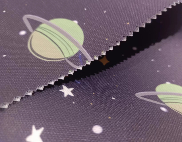 Printed recycled PET polyester fabric with luminous effect (shine in the night)(star)