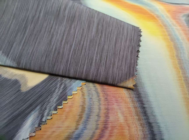 Rainbow warp beam printing polyester fabric
