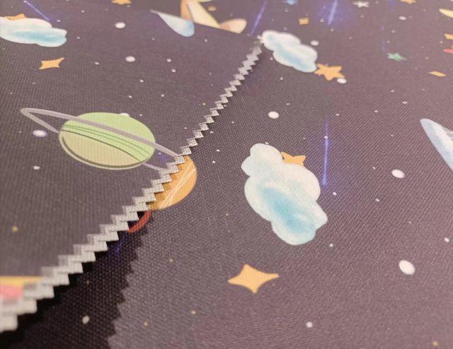 Printed recycled PET polyester fabric with luminous effect (shine in the night)(star)