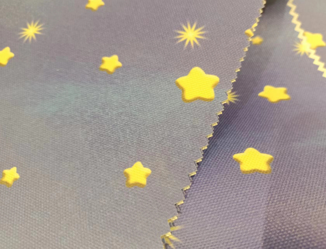Printed recycled PET polyester fabric with luminous effect (shine in the night)
