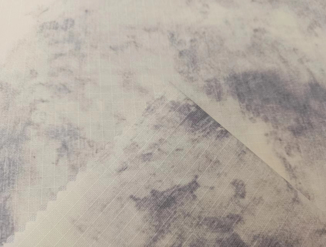 RPET300D ripstop with printed PU film on top polyester fabric
